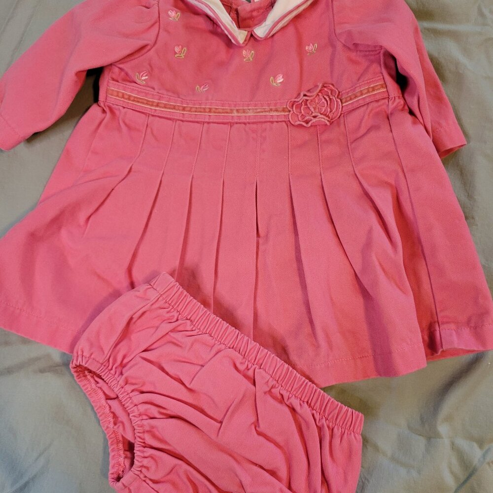 Signature Little Me Pink long sleeved dress with pantaloons and shoes